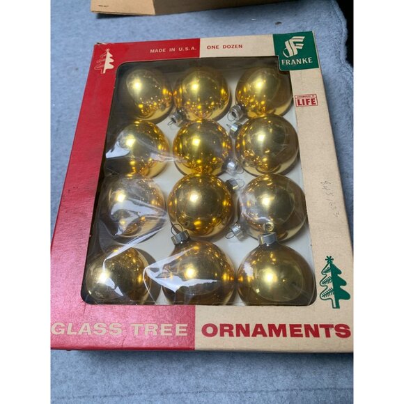1960s Franke Glass Tree Ornaments Made In USA Gold Set of 12 Original Box - Picture 6 of 9